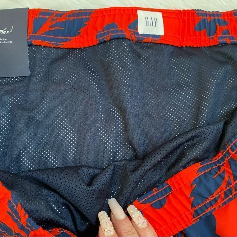 NEW GAP red blue floral  swim trunks XXL